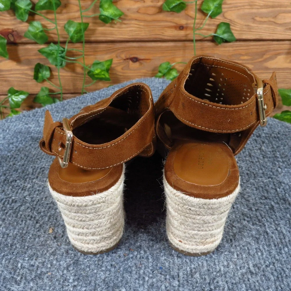 Liz Claiborne Hanalei Womens Wedge Sandal Sz 6.5 Espadrille Cognac Brown Textile